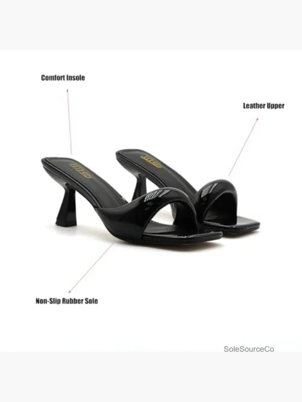 Kitten Heel Square Open Toe Stiletto Slide Sandals Mules Leather Slip-On